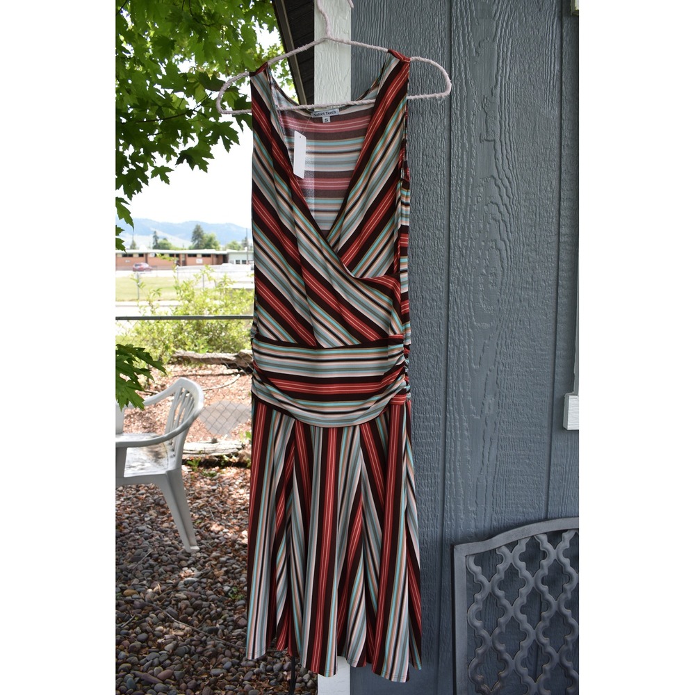 Velvet Torch Vintage Striped Midi Dress Womens Small Wrap Neck Made in USA Y2K - Picture 2 of 6